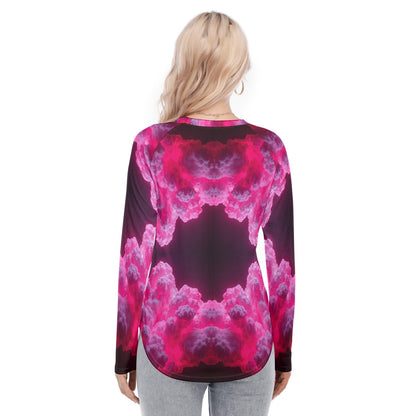 Women's Raglan Sleeves U-Shaped Hem Long Sleeves Blouse