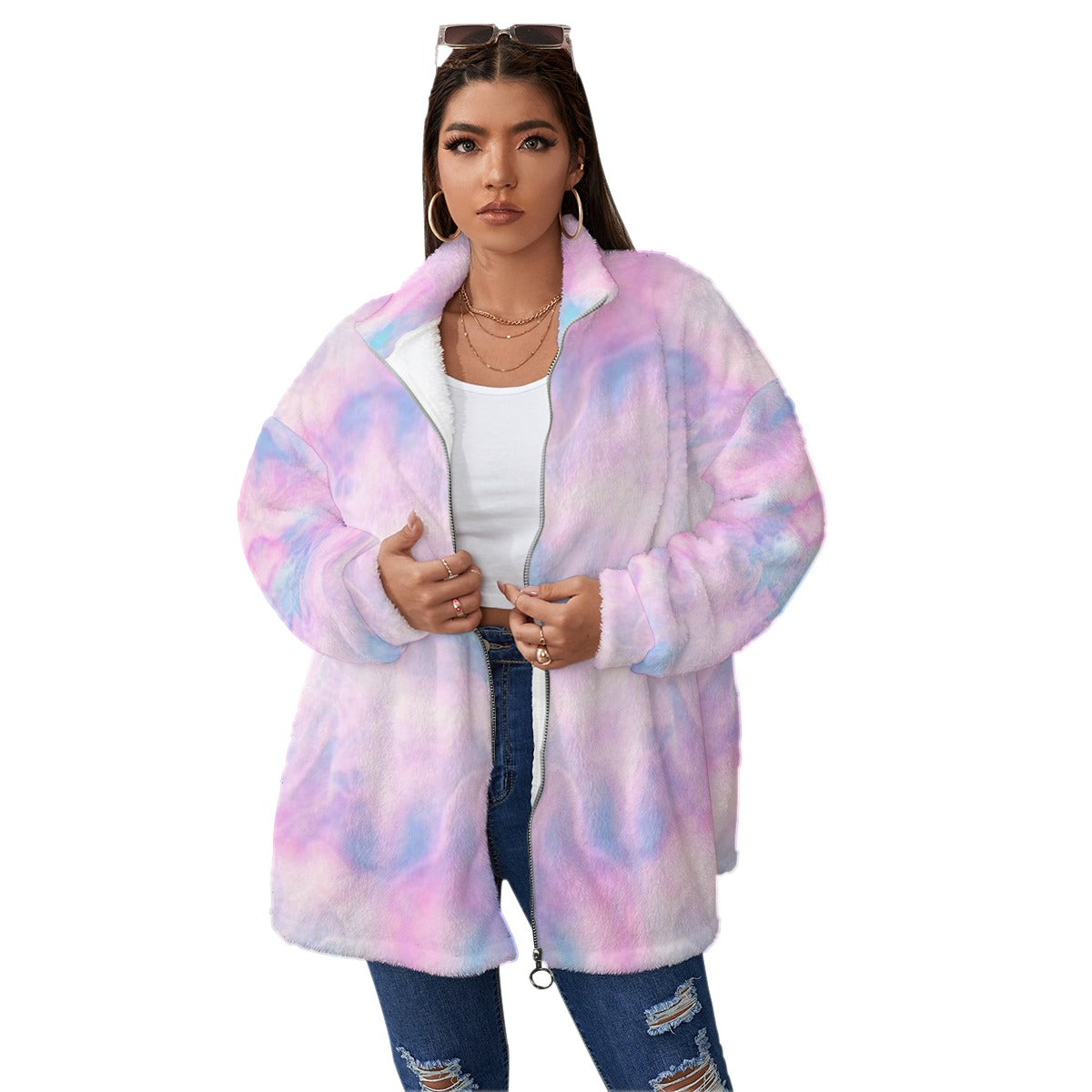 Unisex Borg Fleece Stand-up Collar Coat With Zipper Closure(Plus Size)