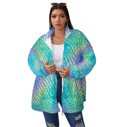 Unisex Borg Fleece Stand-up Collar Coat With Zipper Closure(Plus Size)
