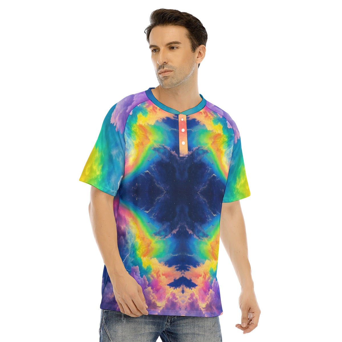 Men's Raglan Sleeve T-shirt With Button Closure