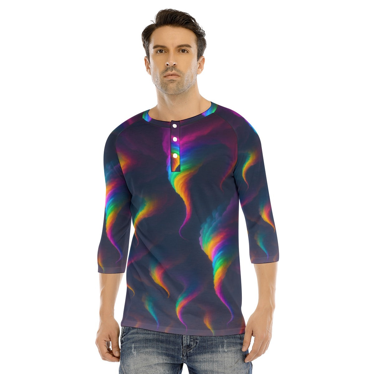 Men's Bracelet Sleeve T-shirt With Button Closure - view 1