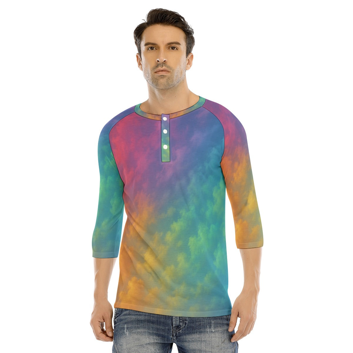 Men's Bracelet Sleeve T-shirt With Button Closure - view 1