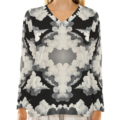 Women's Loose V-Neck T-Shirt With Long Sleeve