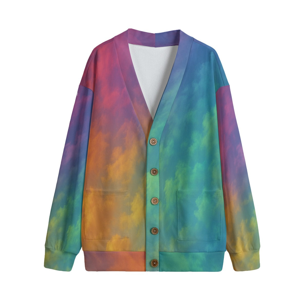 Unisex V-neck Knitted Fleece Cardigan With Button Closure