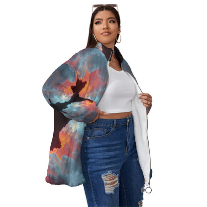 Unisex Borg Fleece Stand-up Collar Coat With Zipper Closure(Plus Size)