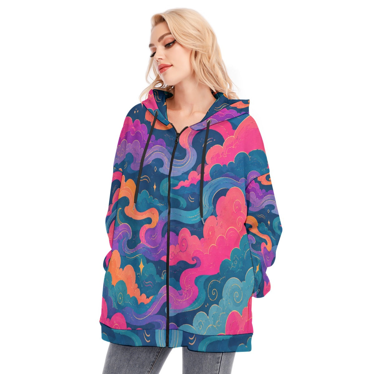 Women's Long Hoodie With Zipper Closure