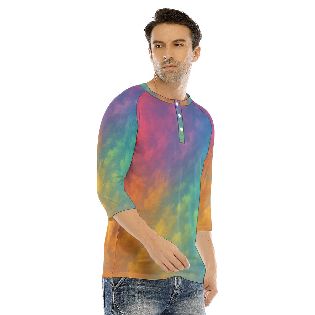 Men's Bracelet Sleeve T-shirt With Button Closure - view 2