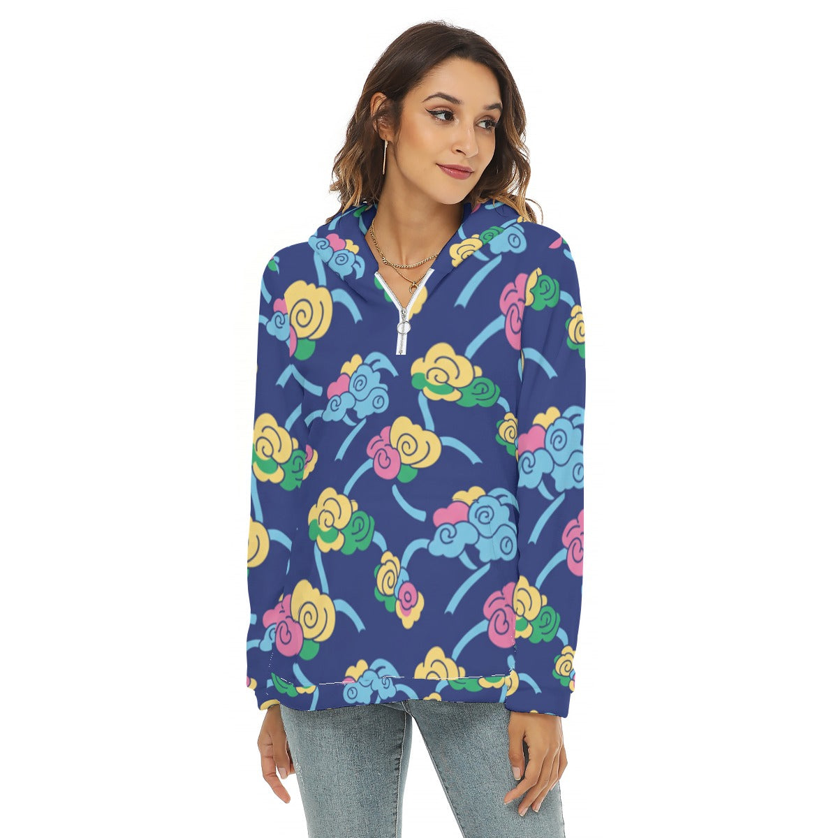 Women's Borg Fleece Hoodie With Half Zip