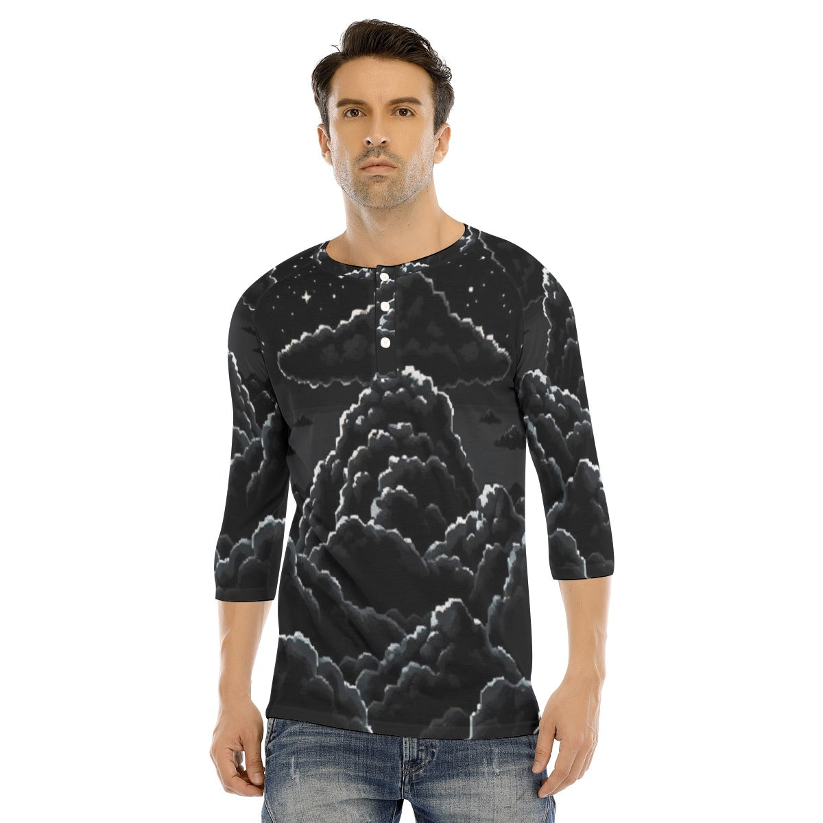 Men's Bracelet Sleeve T-shirt With Button Closure - view 1