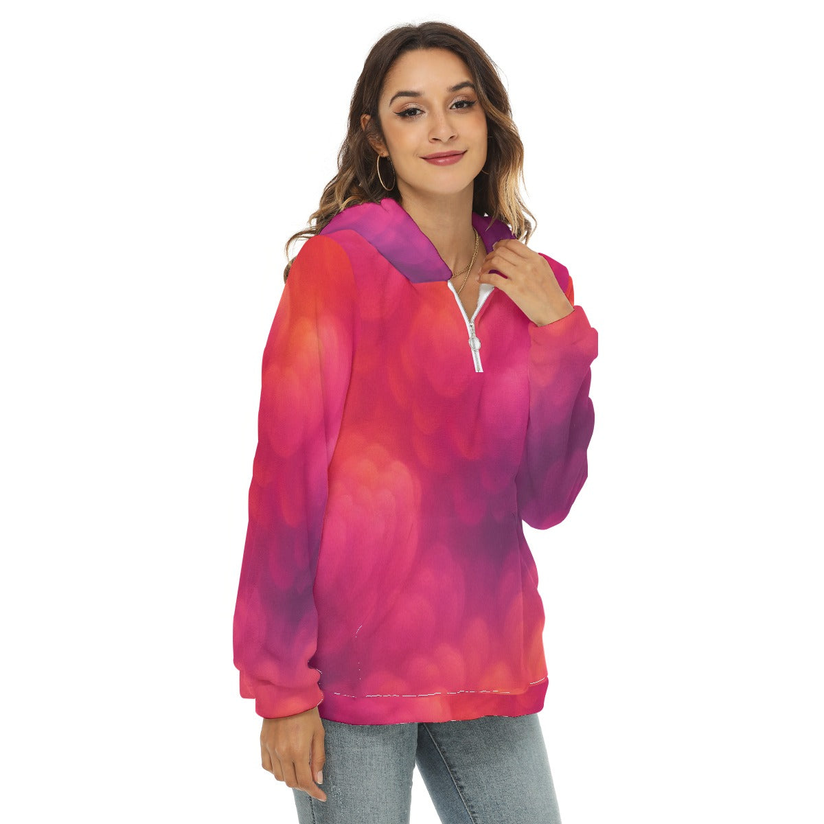 Women's Borg Fleece Hoodie With Half Zip