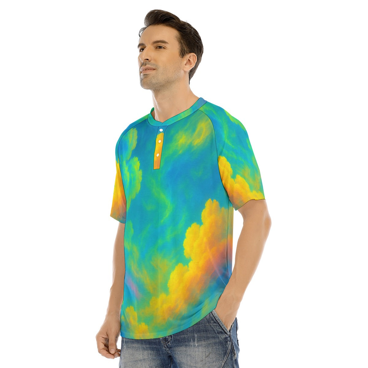 Men's Raglan Sleeve T-shirt With Button Closure