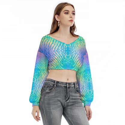 Women's V-neck Long Sleeve Cropped Sweatshirt