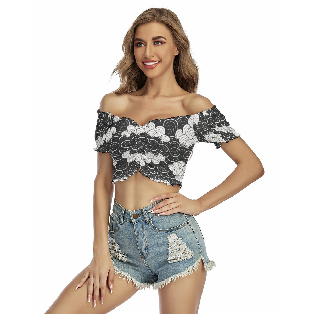 Women's One-shoulder Off-the-navel Short Sleeve T-shirt
