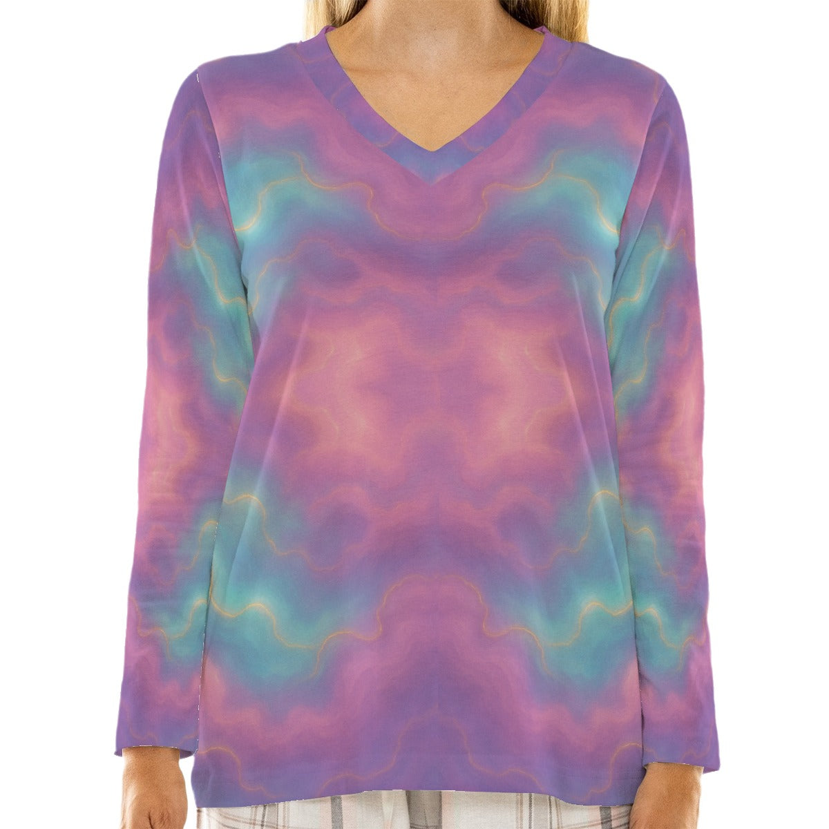 Women's Loose V-Neck T-Shirt With Long Sleeve