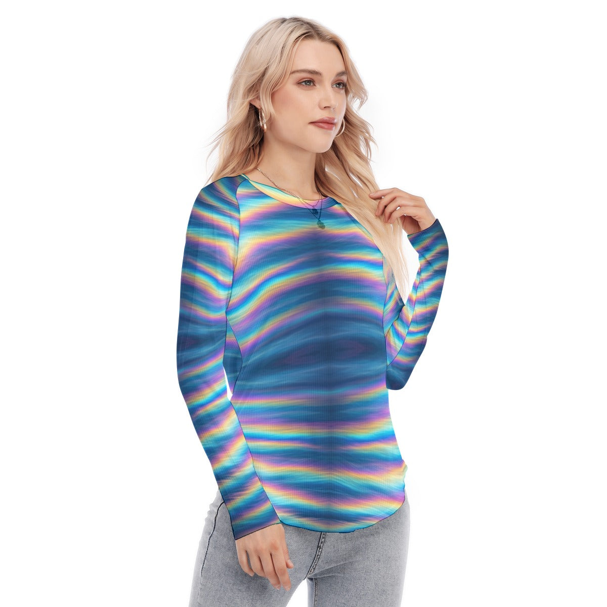 Women's Raglan Sleeves U-Shaped Hem Long Sleeves Blouse