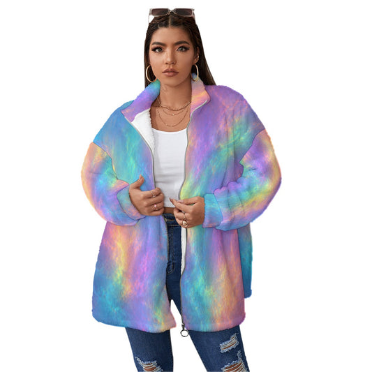 Unisex Borg Fleece Stand-up Collar Coat With Zipper Closure(Plus Size)