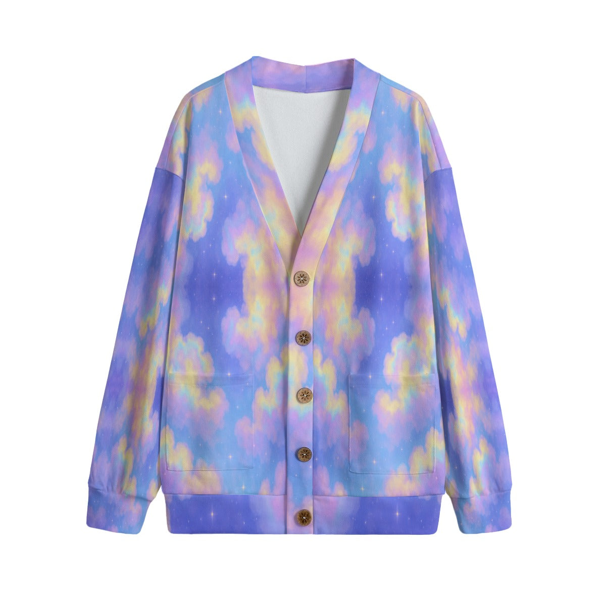 Unisex V-neck Knitted Fleece Cardigan With Button Closure