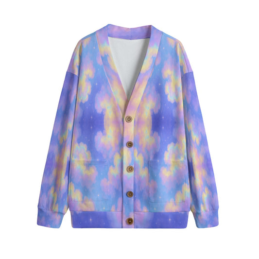 Unisex V-neck Knitted Fleece Cardigan With Button Closure