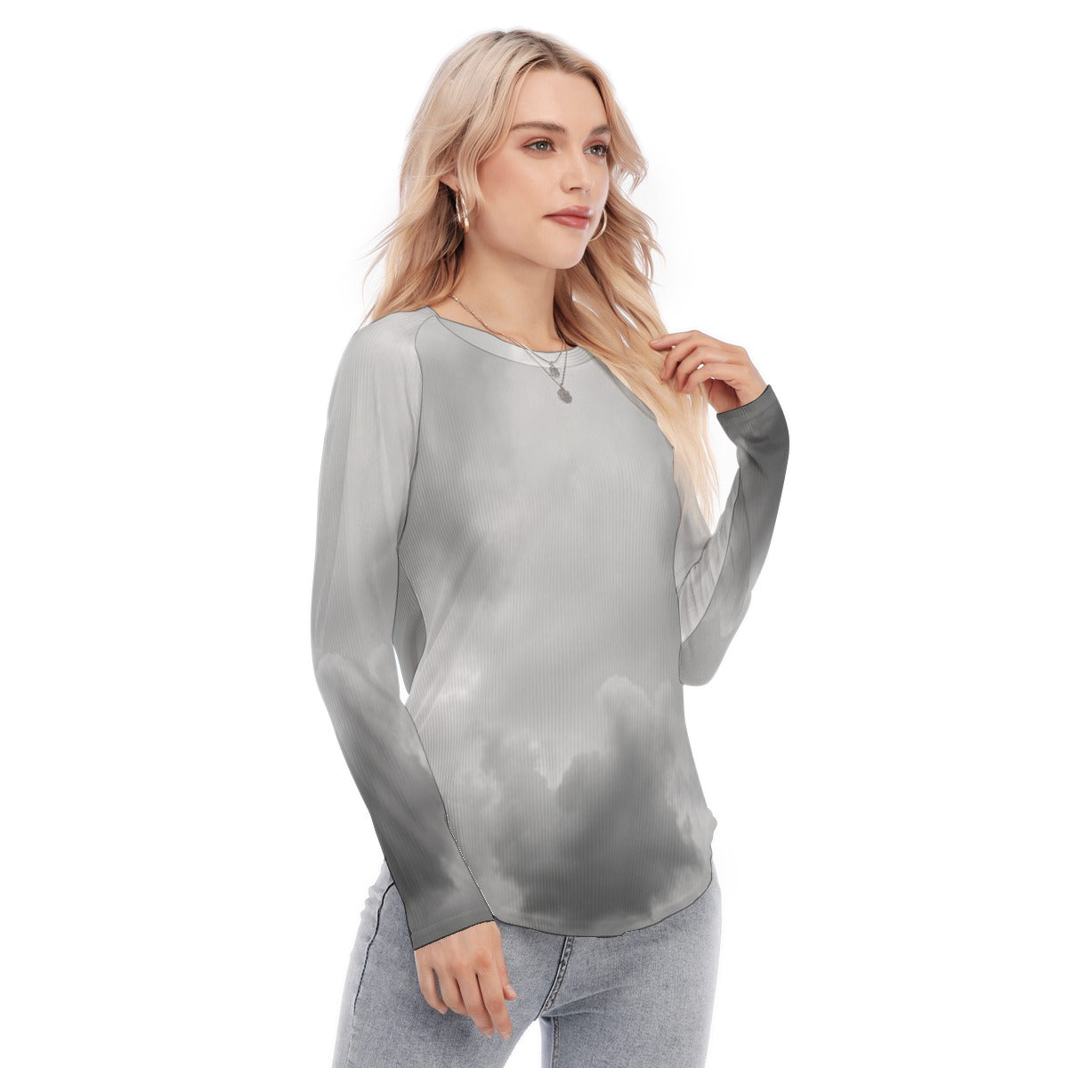 Women's Raglan Sleeves U-Shaped Hem Long Sleeves Blouse