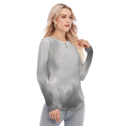 Women's Raglan Sleeves U-Shaped Hem Long Sleeves Blouse