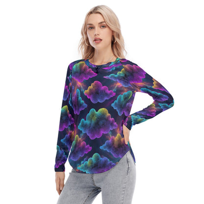 Women's Raglan Sleeves U-Shaped Hem Long Sleeves Blouse