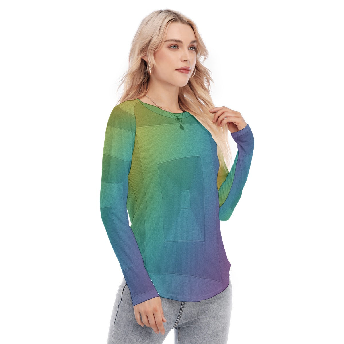 Women's Raglan Sleeves U-Shaped Hem Long Sleeves Blouse