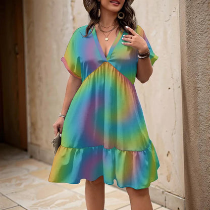 Unisex Women’s Floral V-Neck Short Sleeve Dress