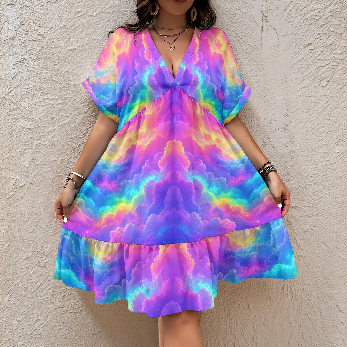 Women’s Floral V-Neck Short Sleeve Dress