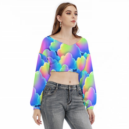 Women's V-neck Long Sleeve Cropped Sweatshirt
