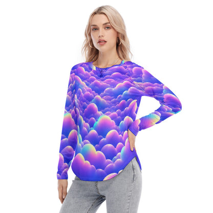 Women's Raglan Sleeves U-Shaped Hem Long Sleeves Blouse