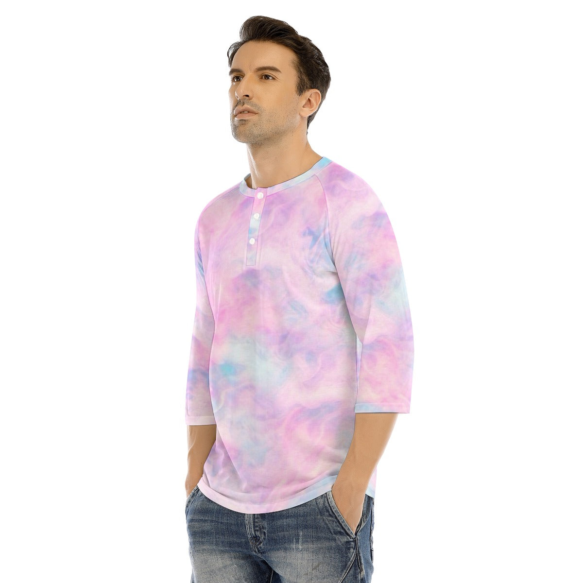 Men's Bracelet Sleeve T-shirt With Button Closure - view 3