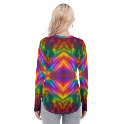 Women's Raglan Sleeves U-Shaped Hem Long Sleeves Blouse