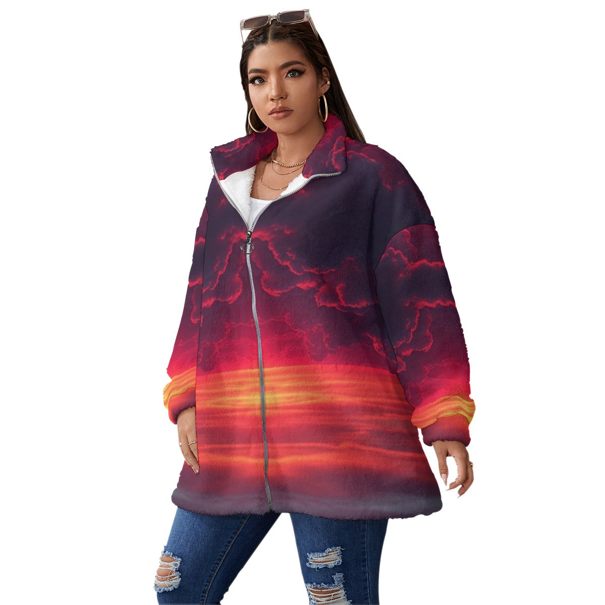 Unisex Borg Fleece Stand-up Collar Coat With Zipper Closure(Plus Size)