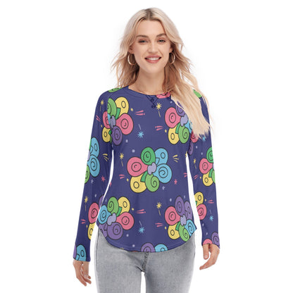 Women's Raglan Sleeves U-Shaped Hem Long Sleeves Blouse
