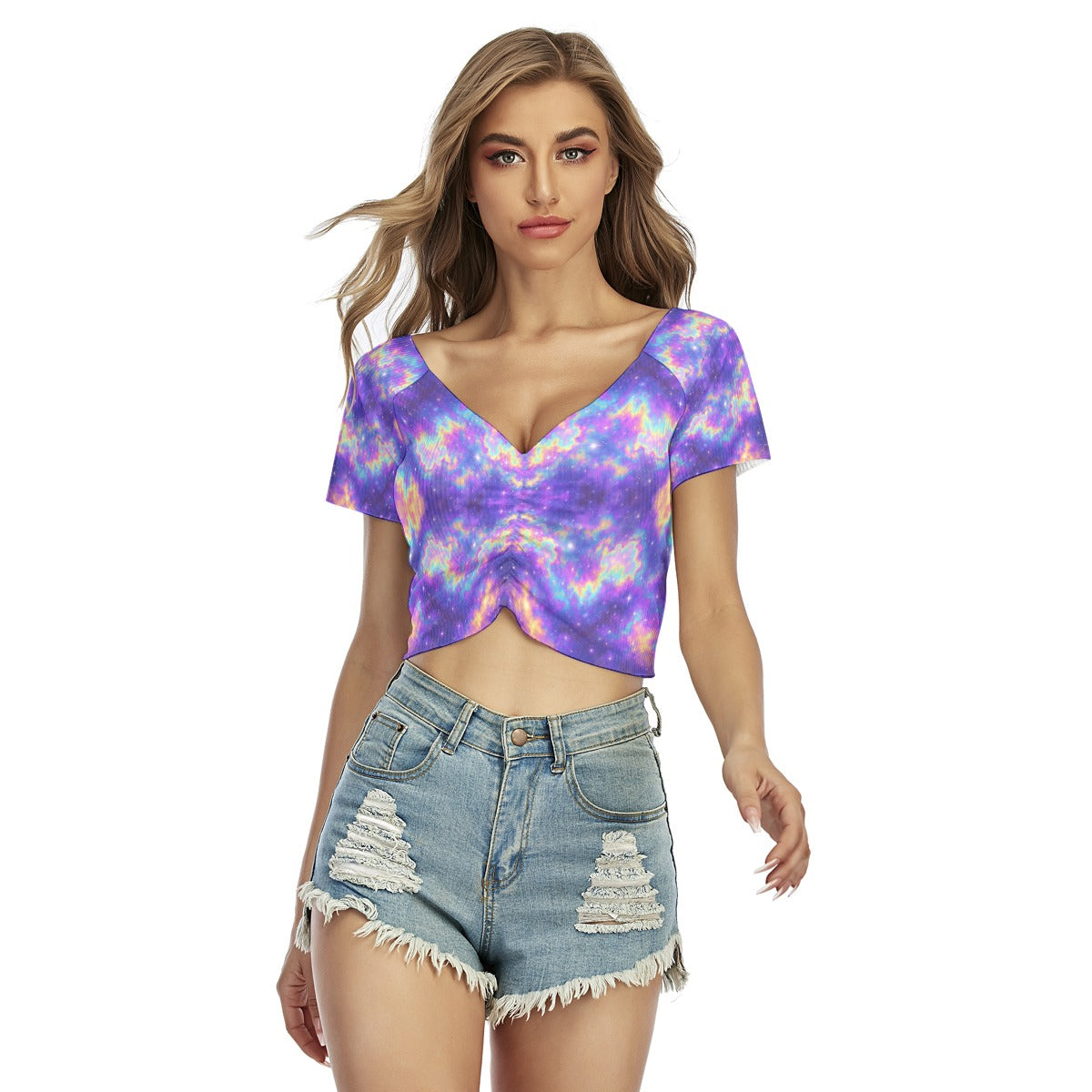 Women's Raglan Drawstring Front Crop Tee