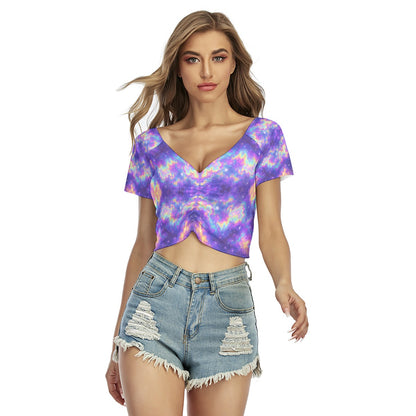 Women's Raglan Drawstring Front Crop Tee