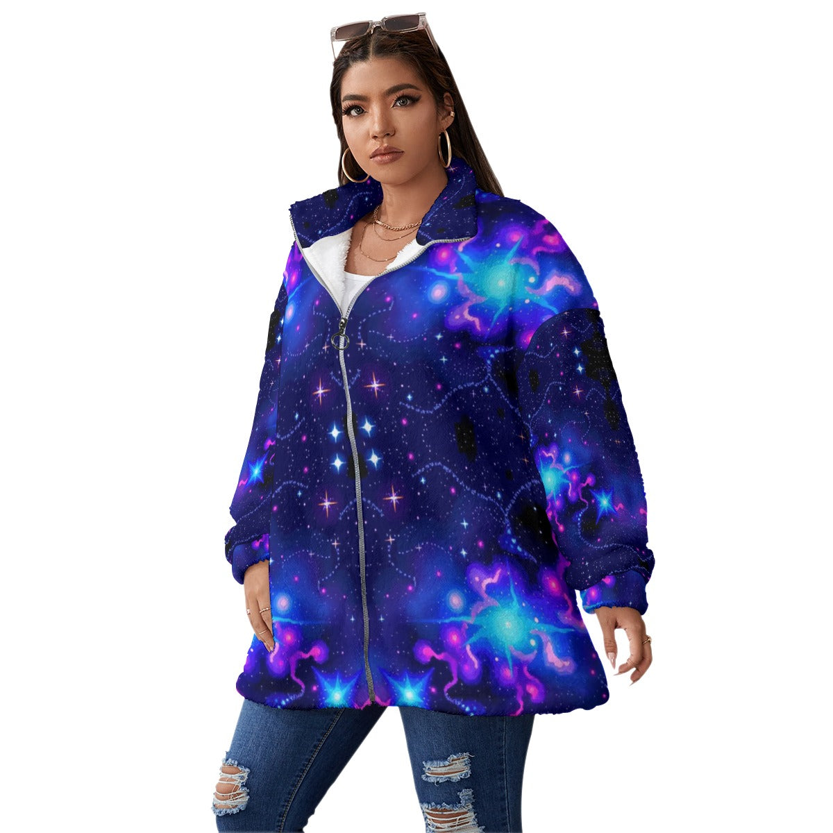 Unisex Borg Fleece Stand-up Collar Coat With Zipper Closure(Plus Size)