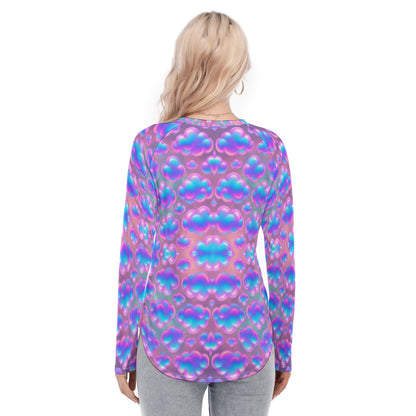 Women's Raglan Sleeves U-Shaped Hem Long Sleeves Blouse