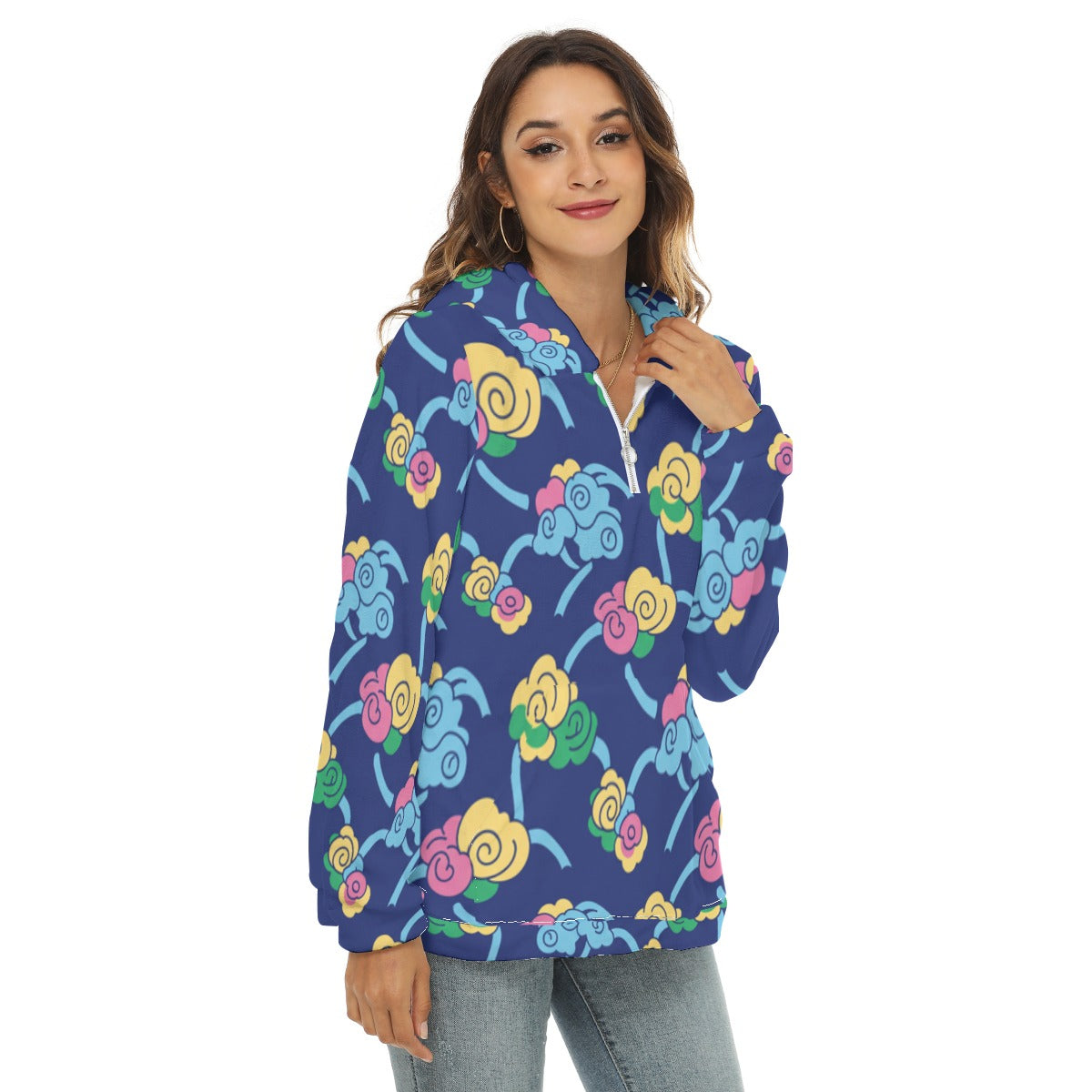 Women's Borg Fleece Hoodie With Half Zip