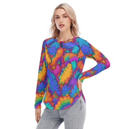 Women's Raglan Sleeves U-Shaped Hem Long Sleeves Blouse