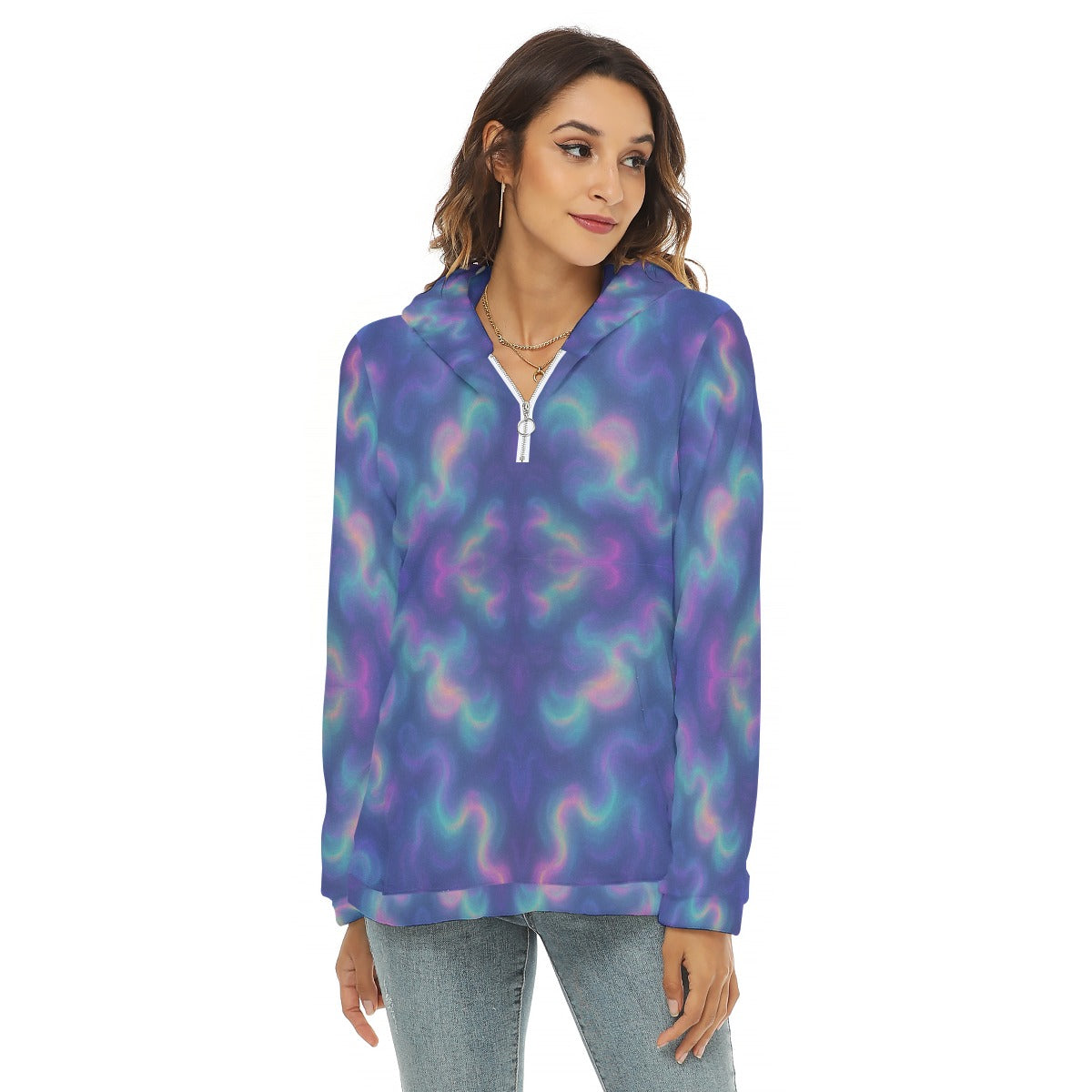 Women's Borg Fleece Hoodie With Half Zip