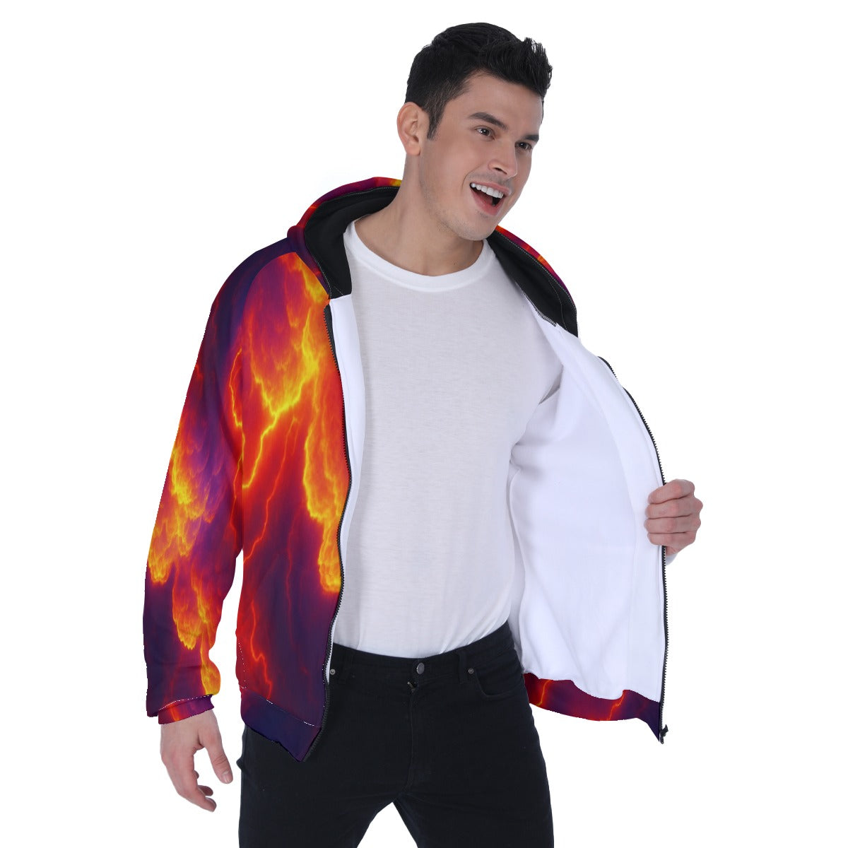 Men's Heavy Fleece Raglan Zip Up Hoodie With Pocket