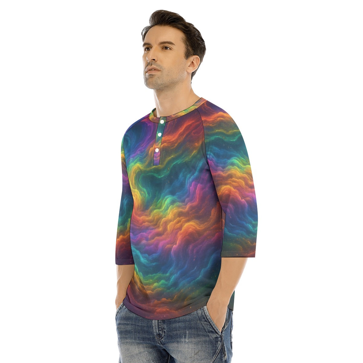 Men's Bracelet Sleeve T-shirt With Button Closure - view 3