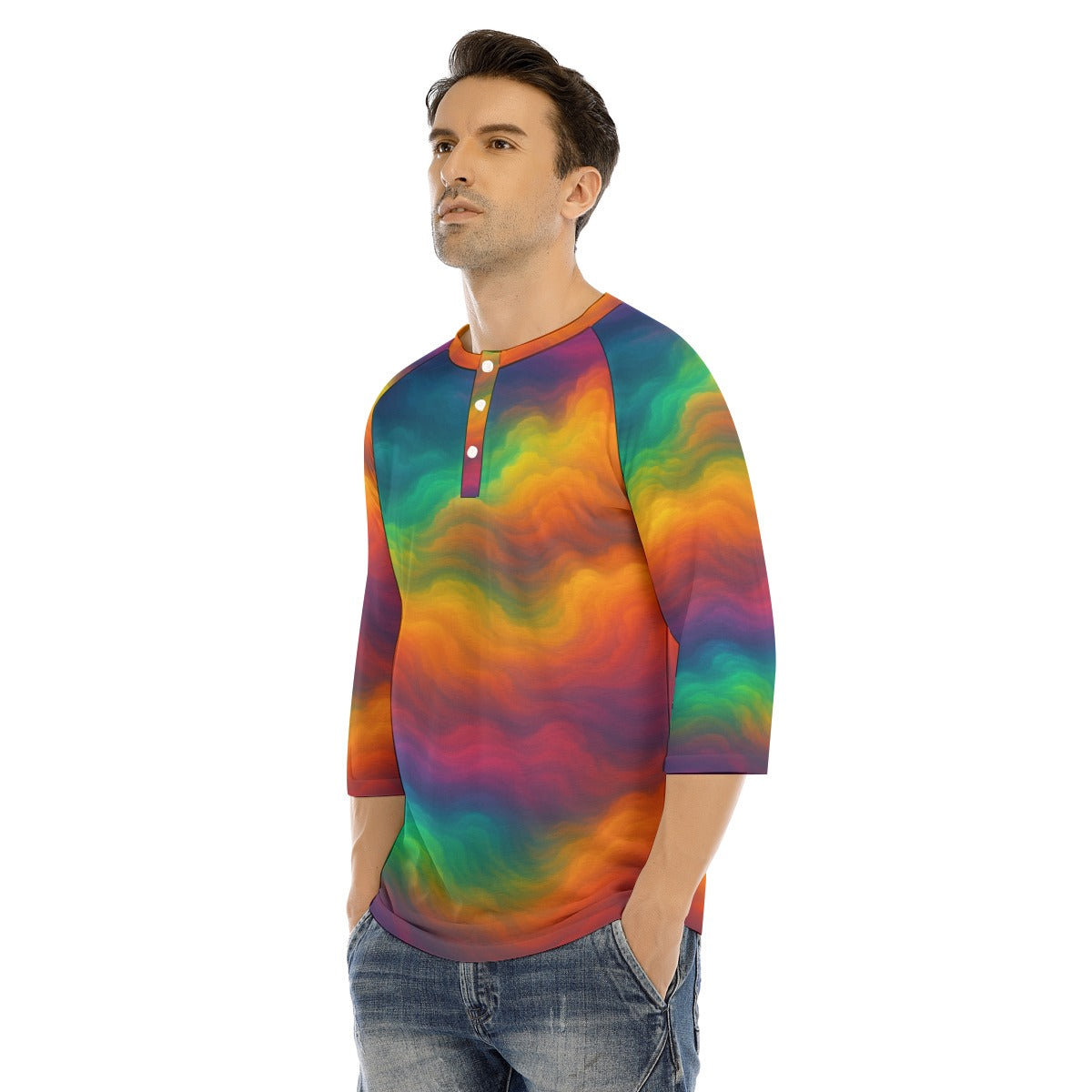 Men's Bracelet Sleeve T-shirt With Button Closure - view 3