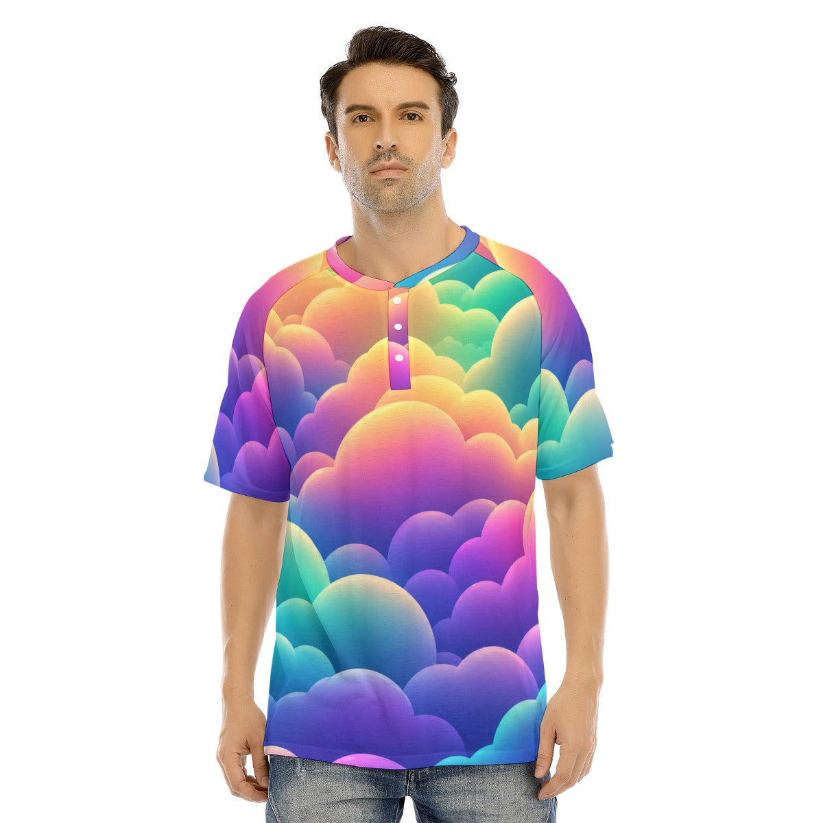 Men's Raglan Sleeve T-shirt With Button Closure