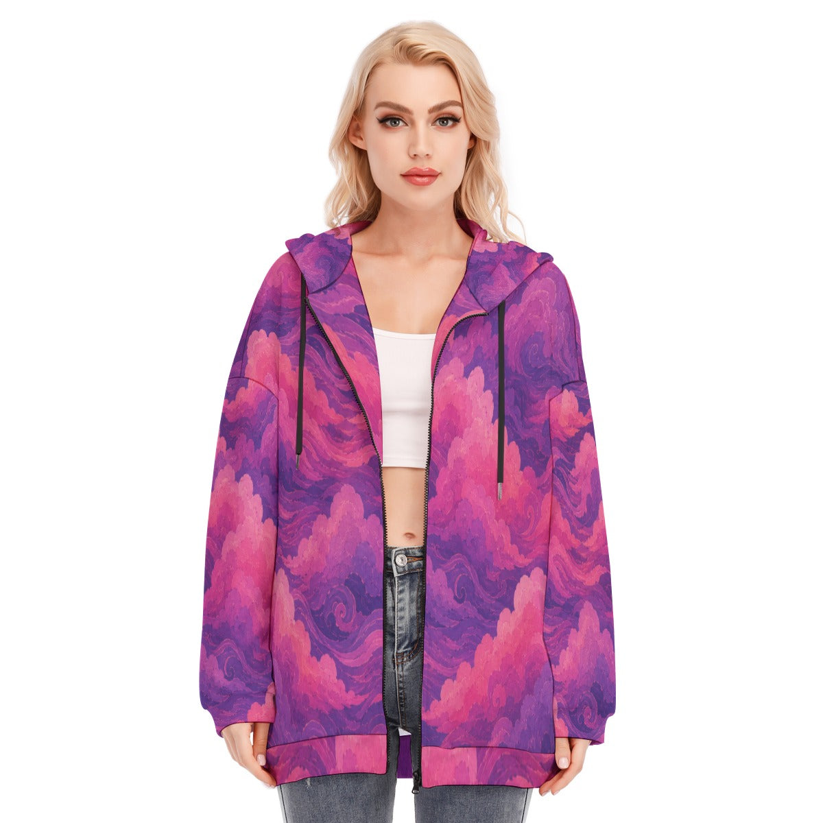 Women's Long Hoodie With Zipper Closure