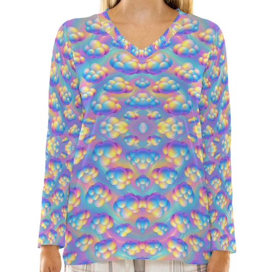 Women's Loose V-Neck T-Shirt With Long Sleeve