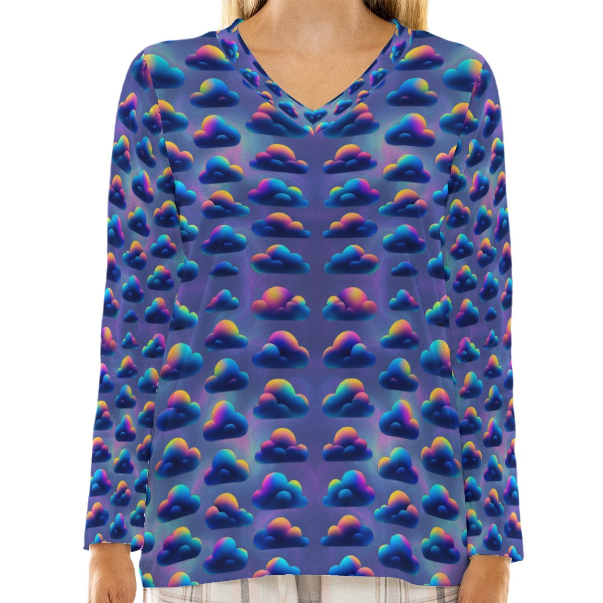 Women's Loose V-Neck T-Shirt With Long Sleeve