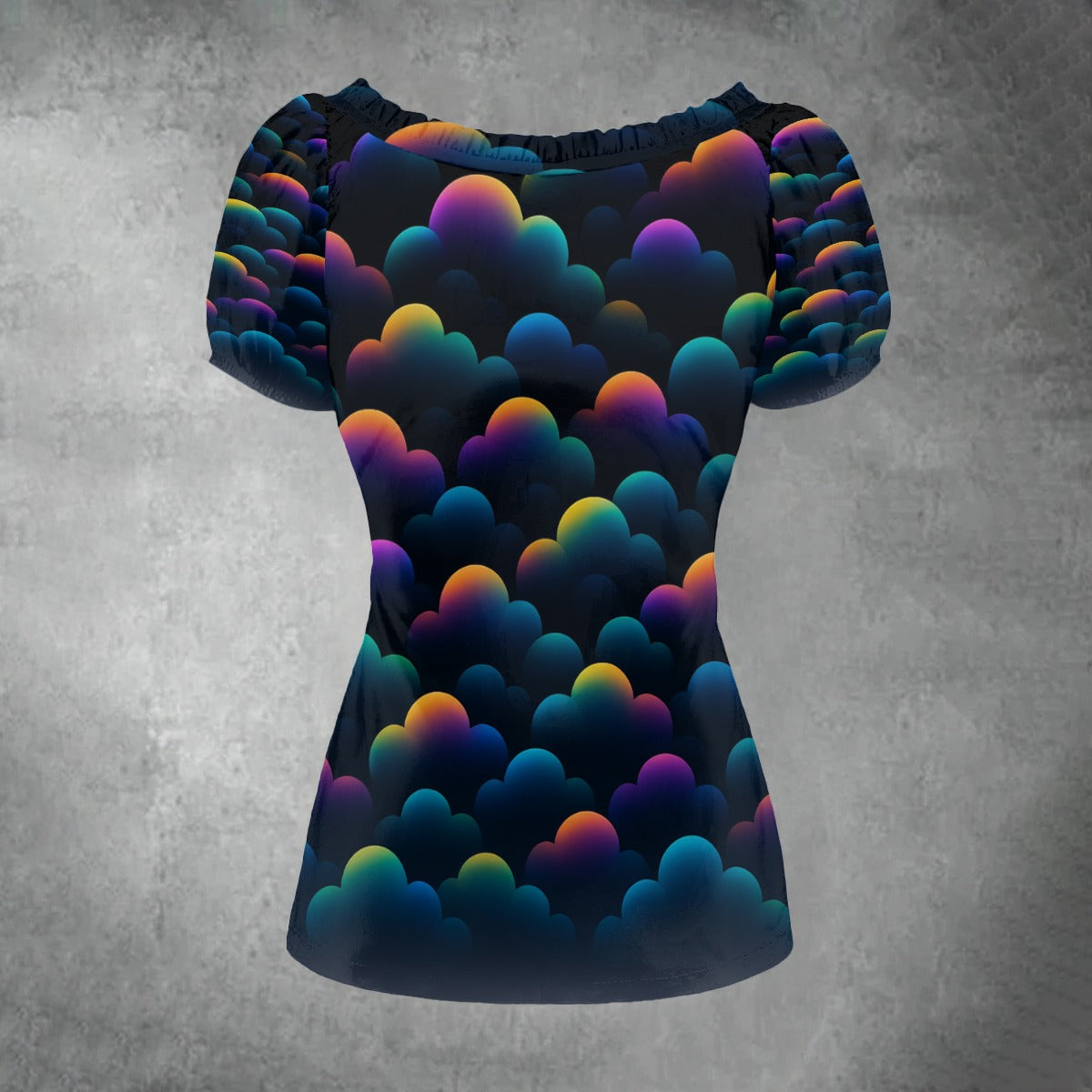 All-over print Women's Puff Sleeve Pleated Shirt