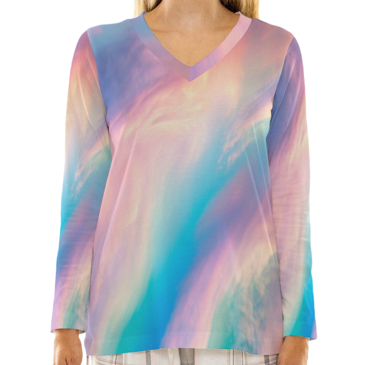 Women's Loose V-Neck T-Shirt With Long Sleeve